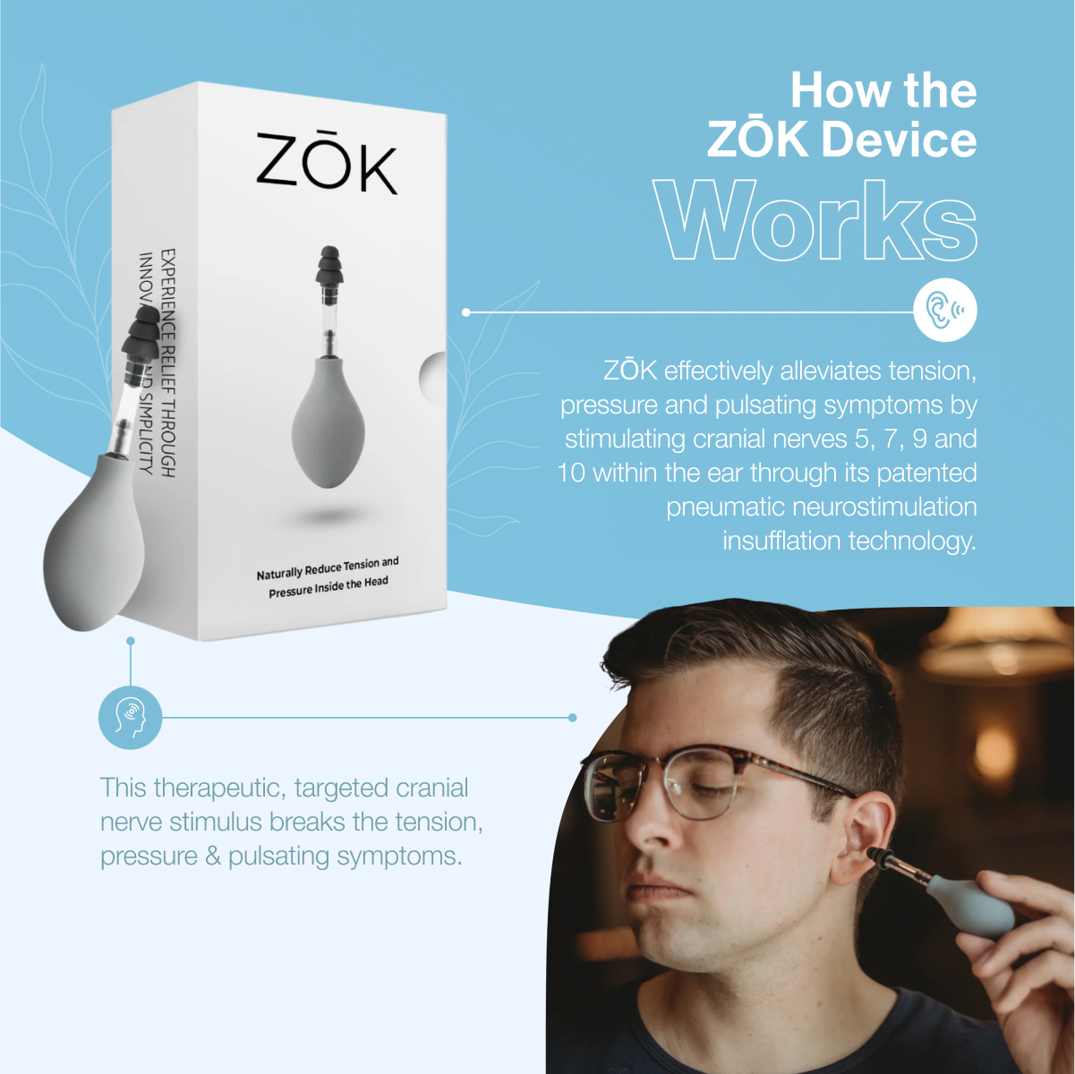 ZŌK - Cranial Nerve Stimulation for Headaches + Migraines + Stress + Tinnitus (Copy for Subscription Offer)